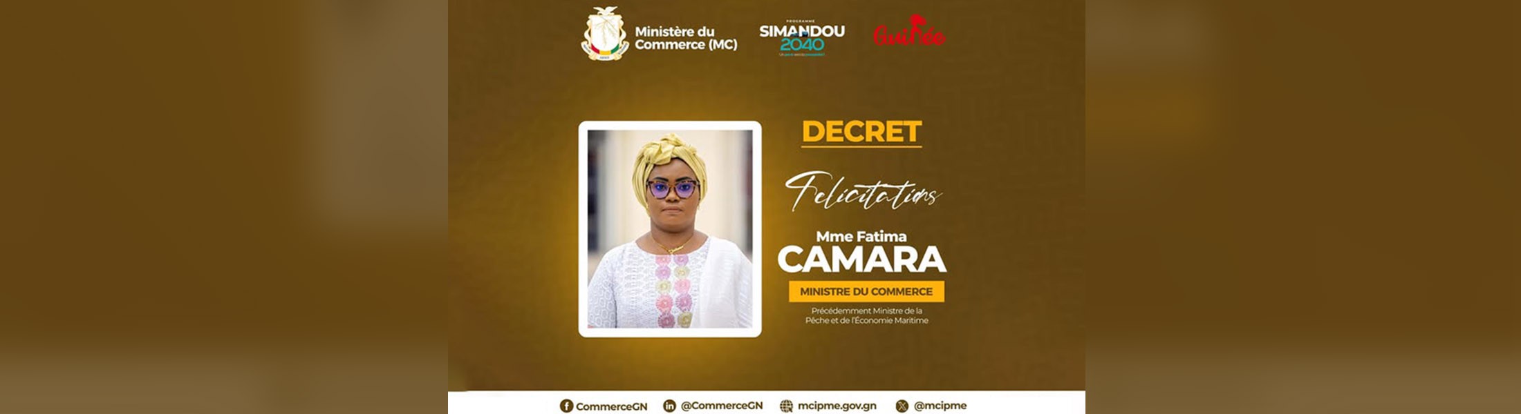 Décret présidentiel - Madame Fatima Camara - nouvelle Ministre du Commerce