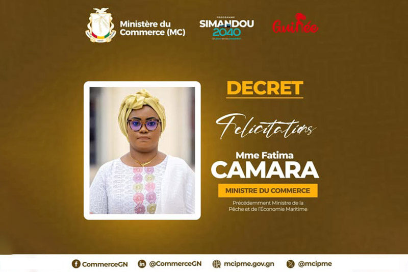 Décret présidentiel - Madame Fatima Camara - nouvelle Ministre du Commerce
